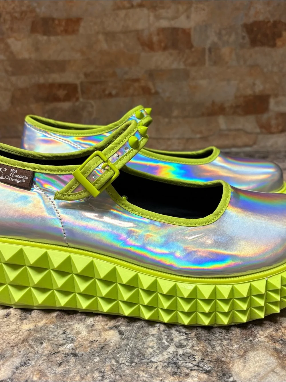 Chocolaticas Rave Mary Jane Platform Neon Shoes Reflective Size 8